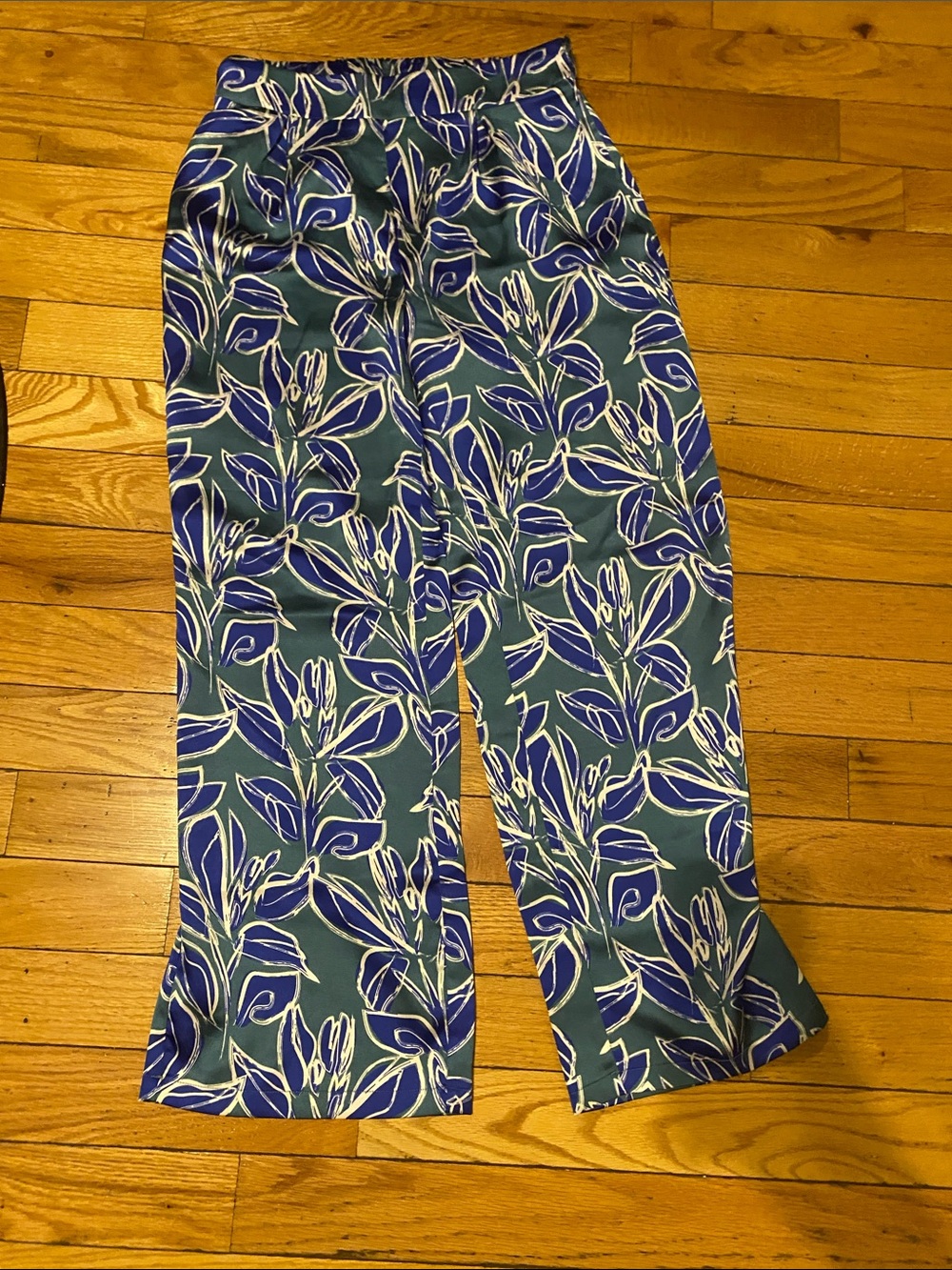 Sincerely Jules Teal and Blue Floral Wide-Leg Pants